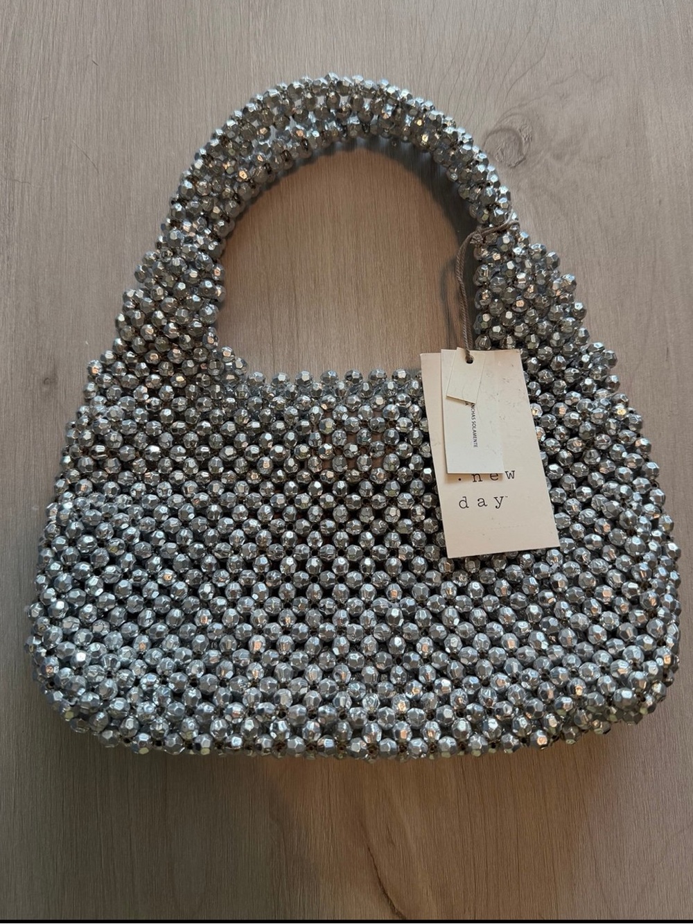 A New Day Sparkling Silver Beaded Handbag
